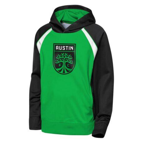 Austin FC Outerstuff Youth Striker Fleece Hoodie - Green - Side View