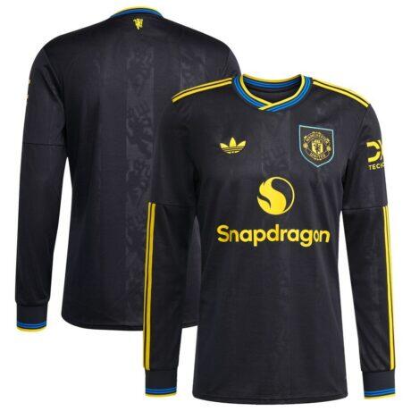 Manchester United adidas 2025/26 Third Replica Long Sleeve Jersey - Black - Front View