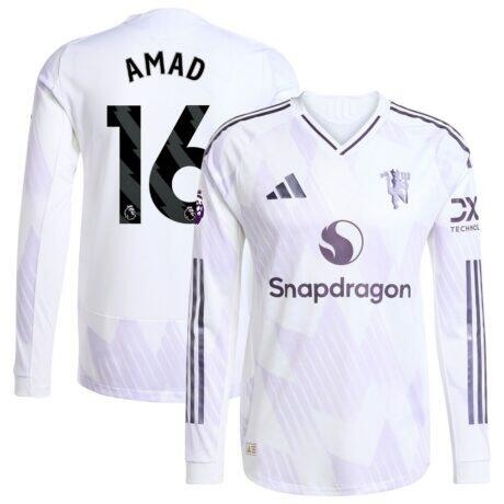 Amad Diallo Manchester United adidas 2025/26 Away Authentic Long Sleeve Player Jersey - White - Front View