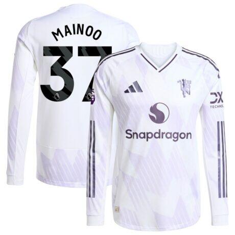 Kobbie Mainoo Manchester United adidas 2025/26 Away Authentic Long Sleeve Player Jersey - White - Front View