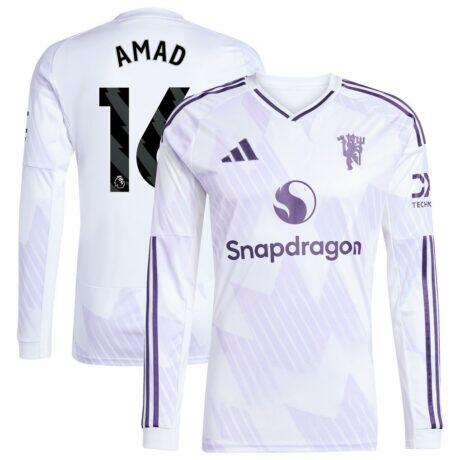 Amad Diallo Manchester United adidas 2025/26 Away Replica Long Sleeve Player Jersey - White - Front View