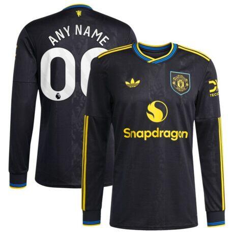 Manchester United adidas 2025/26 Third Replica Long Sleeve Custom Jersey - Black - Front View