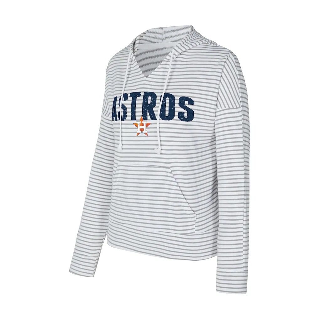 Houston Astros Concepts Sport Women’s Liftoff Striped V-Neck Hoodie – White/Gray
