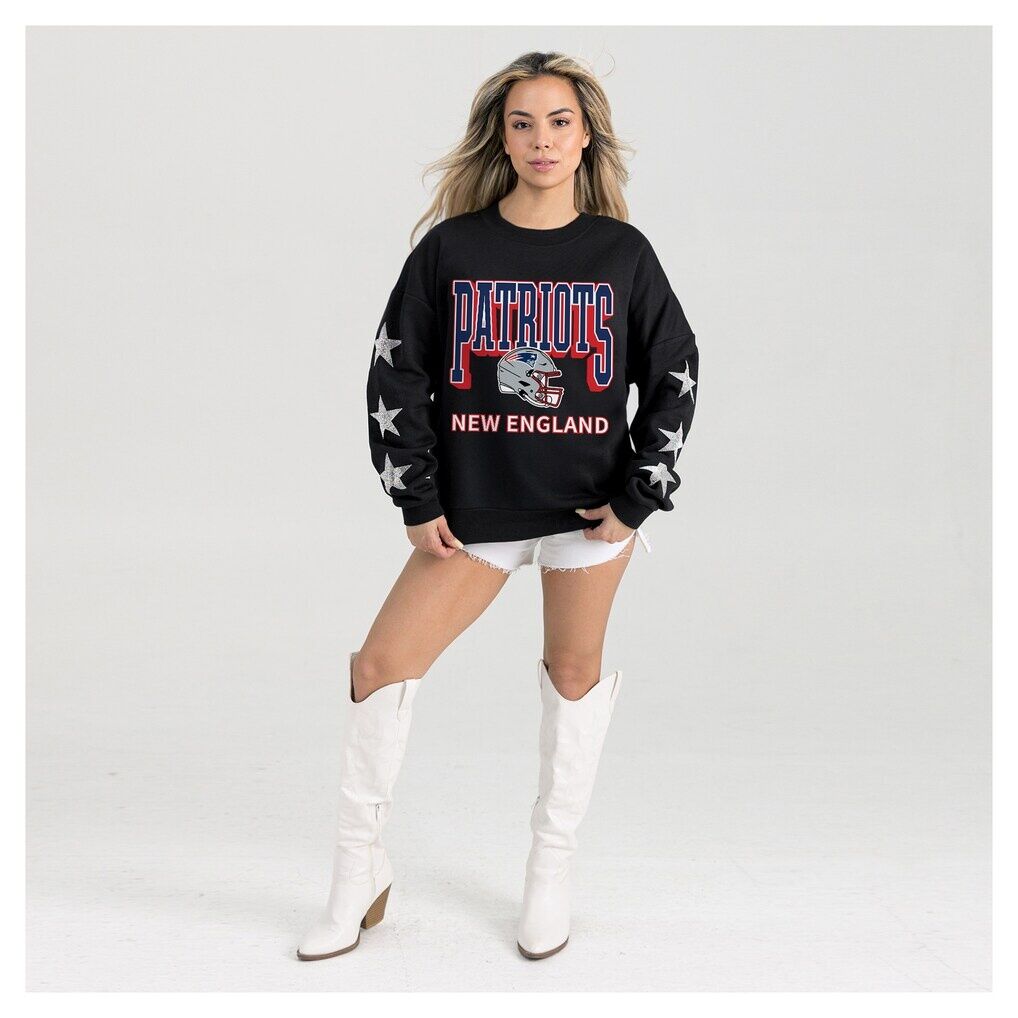 New England Patriots Gameday Couture Women's Pure Victory Rhinestud Star-Sleeve Pullover Sweatshirt