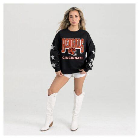 Cincinnati Bengals Gameday Couture Women's Pure Victory Rhinestud Star-Sleeve Pullover Sweatshirt - Black - Front View