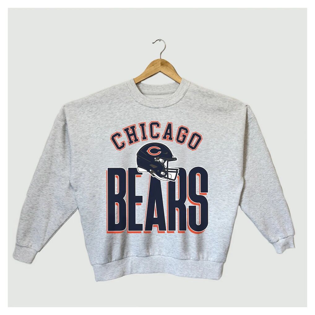 Chicago Bears Gameday Couture Women's Fierce Focus Premium Oversized Fleece Pullover Sweatshirt - Ash