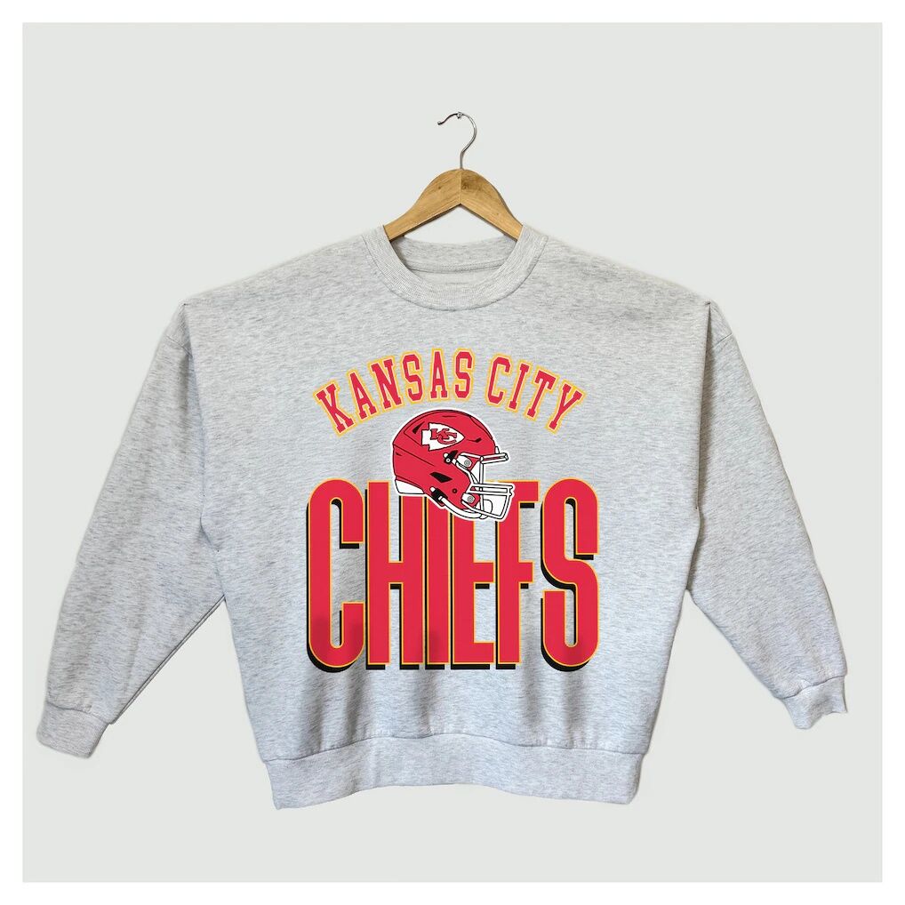 Kansas City Chiefs Gameday Couture Women's Fierce Focus Premium Oversized Fleece Pullover Sweatshirt - Ash