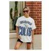 Indianapolis Colts Gameday Couture Women's Oversized Classic Fierce Focus T-Shirt - White - Detail View