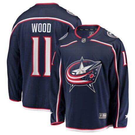 Miles Wood Columbus Blue Jackets Fashion7 Home Breakaway Jersey - Navy - Front View