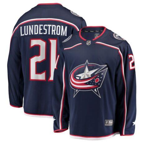 Isac Lundestrom Columbus Blue Jackets Fashion7 Home Breakaway Jersey - Navy - Front View
