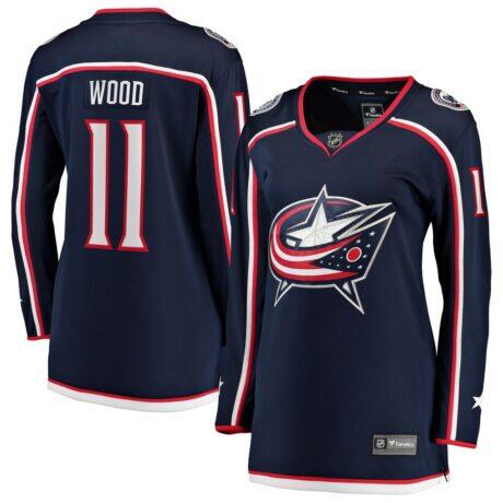 Miles Wood Columbus Blue Jackets Fashion7 Women's Home Breakaway Jersey - Navy - Front View