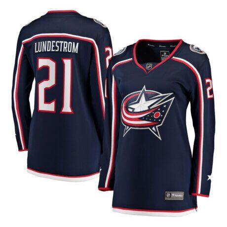 Isac Lundestrom Columbus Blue Jackets Fashion7 Women's Home Breakaway Jersey - Navy - Front View
