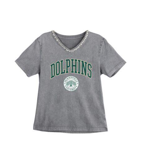 JU Dolphins Gameday Couture Women's Iconic Edge Rhinestone V-Neck T-Shirt - Gray - Front View