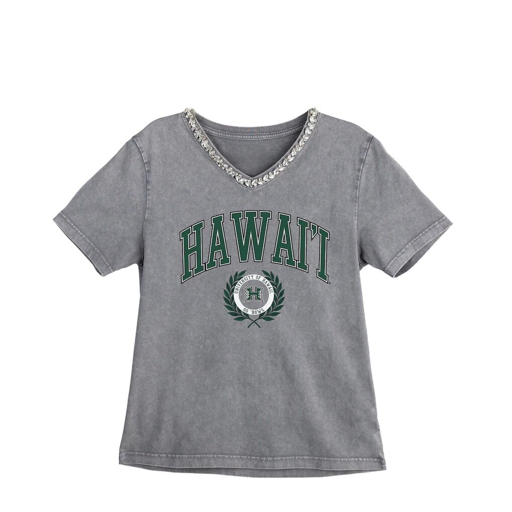 Hawaii Rainbow Warriors Gameday Couture Women's Iconic Edge Rhinestone V-Neck T-Shirt