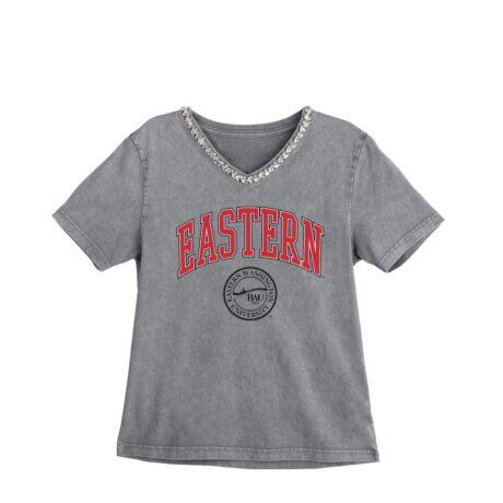 Eastern Washington Eagles Gameday Couture Women's Iconic Edge Rhinestone V-Neck T-Shirt - Gray - Front View