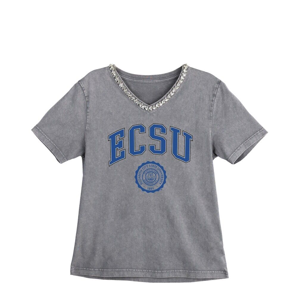 Elizabeth City State University Vikings Gameday Couture Women's Iconic Edge Rhinestone V-Neck T-Shirt