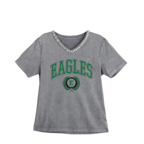 Eastern Michigan Eagles Gameday Couture Women's Iconic Edge Rhinestone V-Neck T-Shirt - Gray - Front View
