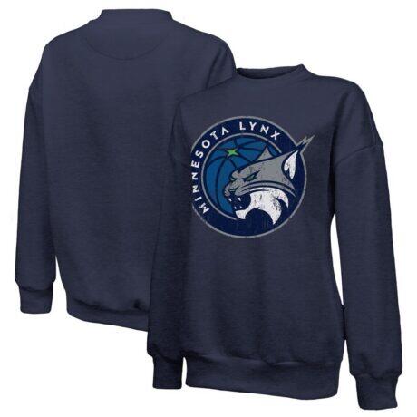 Minnesota Lynx Majestic Threads Women's Primary Logo Drop Shoulder Tri-Blend Pullover Sweatshirt - Navy - Front View