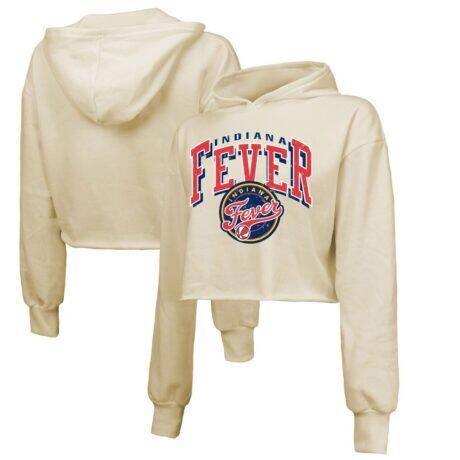 Indiana Fever Majestic Threads Women's Circus Shot Drop Shoulder Tri-Blend Cropped Pullover Hoodie - Cream - Front View