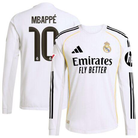 Kylian Mbappé Real Madrid adidas 2025/26 Home Authentic Long Sleeve Player Jersey - White - Front View