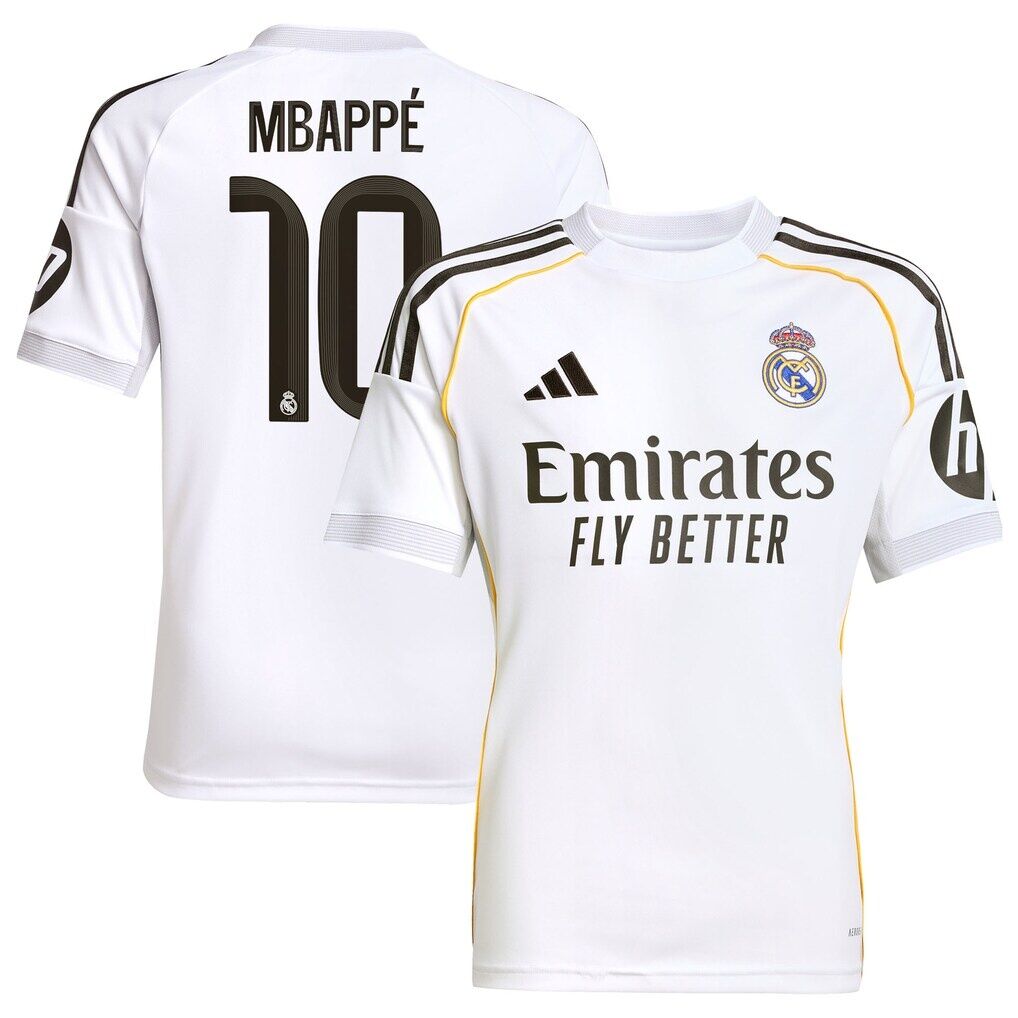 Kylian Mbappé Real Madrid adidas Youth 2025/26 Home Replica Player Jersey