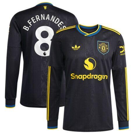 Bruno Fernandes Manchester United adidas 2025/26 Third Replica Long Sleeve Player Jersey - Black - Front View