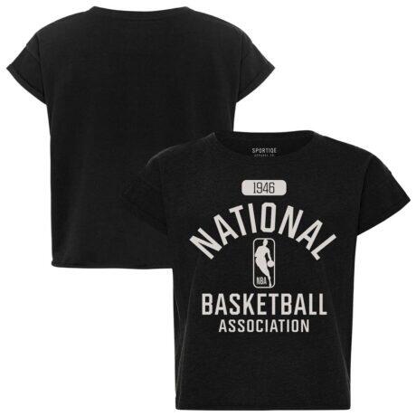 NBA Sportiqe Women's Cropped Genuine Issue Collection Alana T-Shirt - Black - Front View