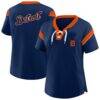 Detroit Tigers Profile Women's Plus Size Lace-Up T-Shirt - Navy - Front View