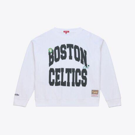 Boston Celtics Mitchell & Ness Women's Lightweight Block Letter Sweatshirt - White - Front View