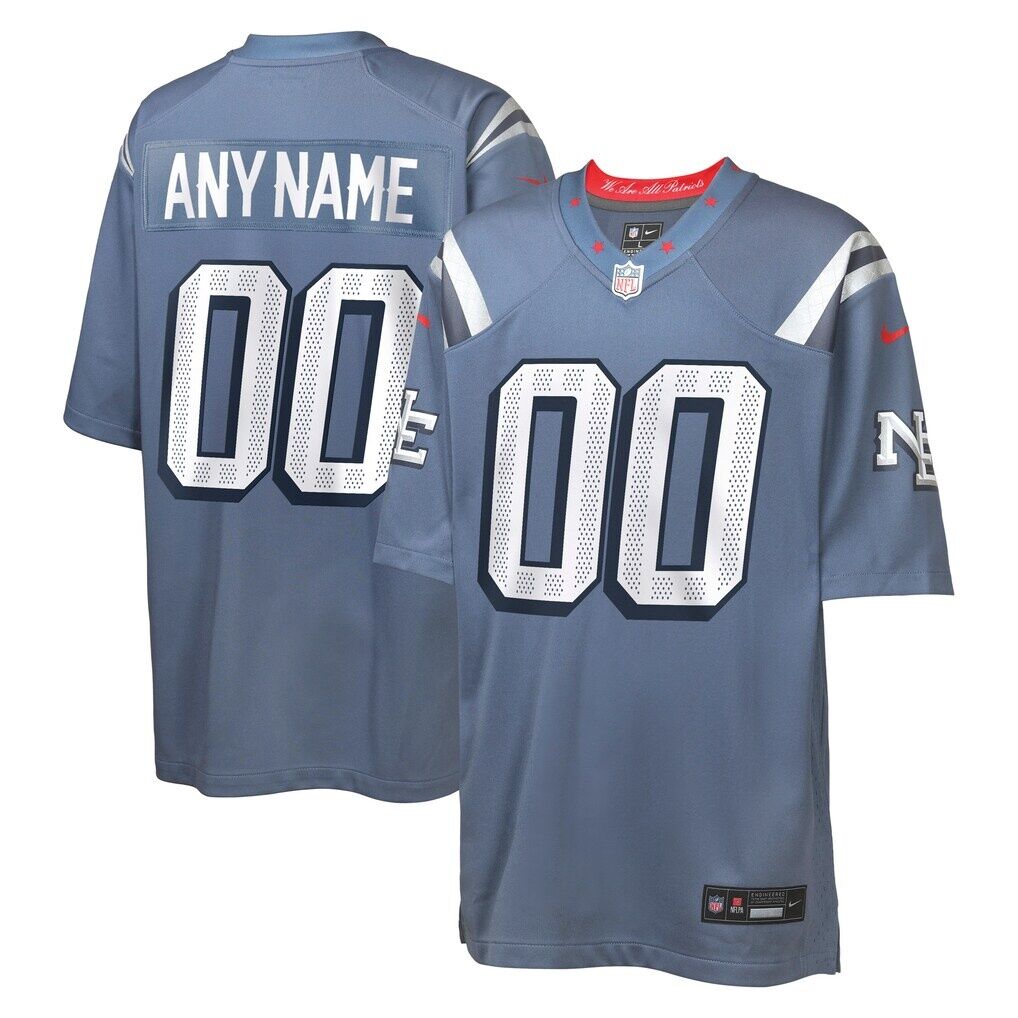 New England Patriots Nike Youth 2025 Rivalries Collection Custom Game Jersey - Storm Blue