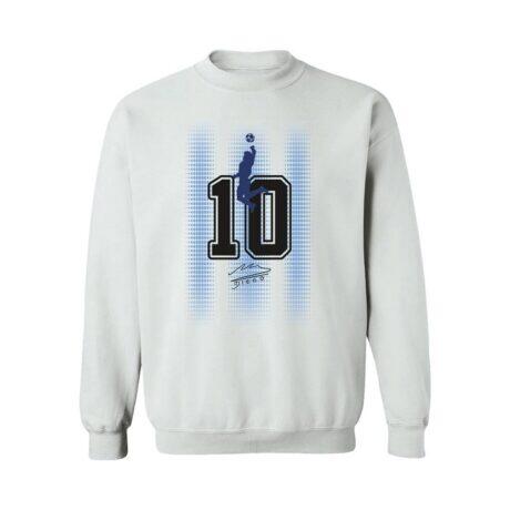Diego Maradona Argentina National Team Vive La Fete Number & Signature Sweatshirt - White - Front View