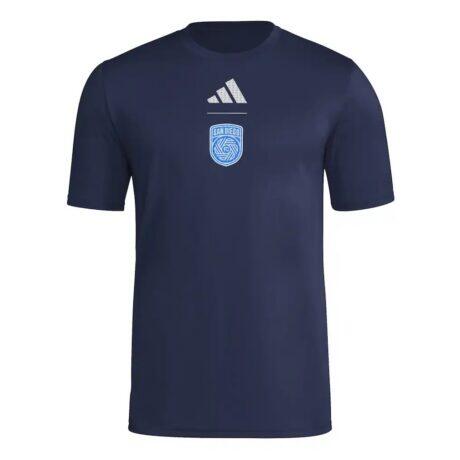San Diego FC adidas 2026 Jersey Hook Pregame T-Shirt - Navy - Front View