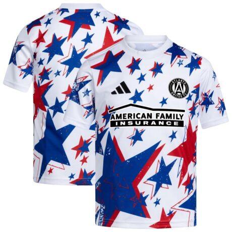Atlanta United FC adidas Youth 2026 Americana Pre-Match Jersey - White - Front View