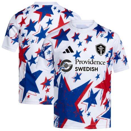 Seattle Sounders FC adidas Youth 2026 Americana Pre-Match Jersey - White - Front View