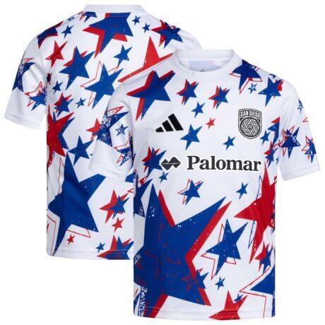 San Diego FC adidas Youth 2026 Americana Pre-Match Jersey - White - Front View