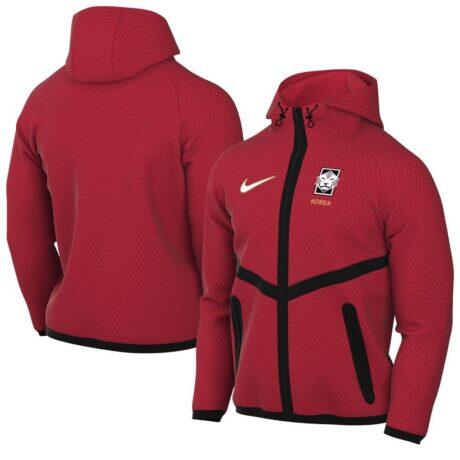 South Korea National Team Nike 2026 Anthem Mesh Dri-FIT Full-Zip Hooded Jacket - Red - Front View