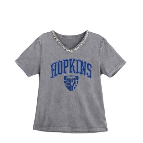 Johns Hopkins Blue Jays Gameday Couture Women's Iconic Edge Rhinestone V-Neck T-Shirt - Gray - Front View