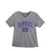 DePaul Blue Demons Gameday Couture Women's Iconic Edge Rhinestone V-Neck T-Shirt - Gray - Front View