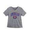 American University Eagles Gameday Couture Women's Iconic Edge Rhinestone V-Neck T-Shirt - Gray - Front View
