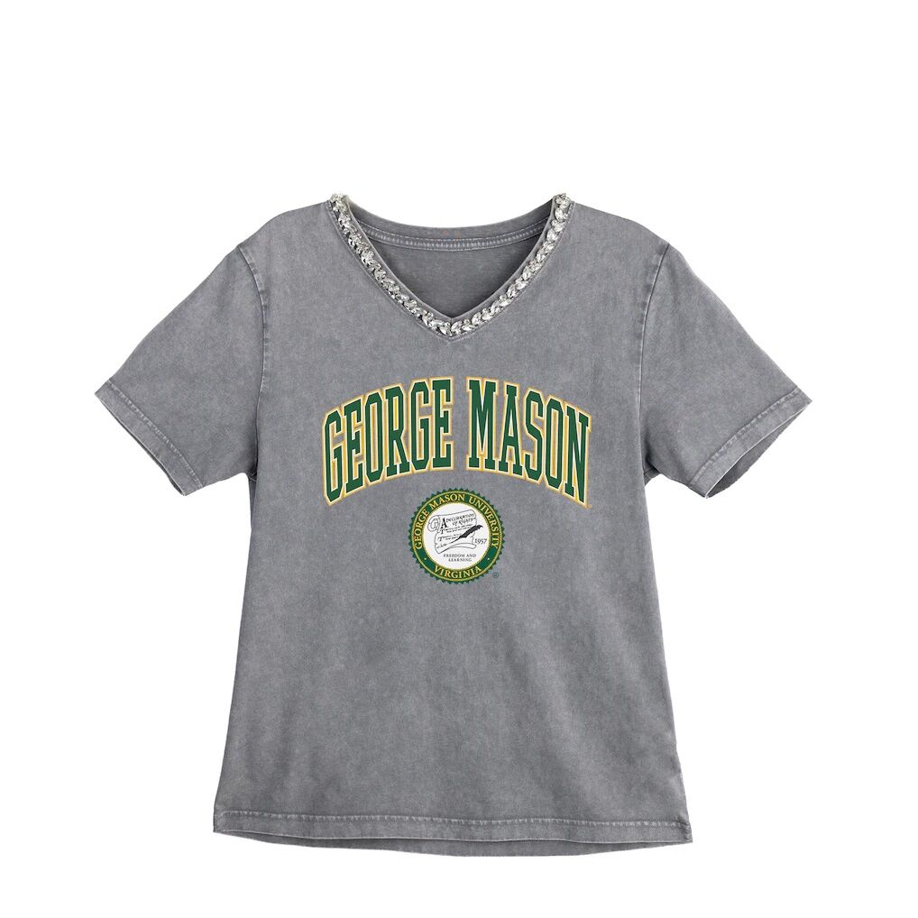 George Mason Patriots Gameday Couture Women's Iconic Edge Rhinestone V-Neck T-Shirt