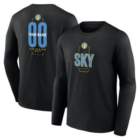 Chicago Sky Center Court Name & Number Custom Long Sleeve T-Shirt - Black - Front View