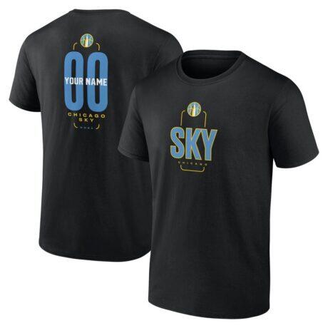 Chicago Sky Center Court Name & Number Custom T-Shirt - Black - Front View