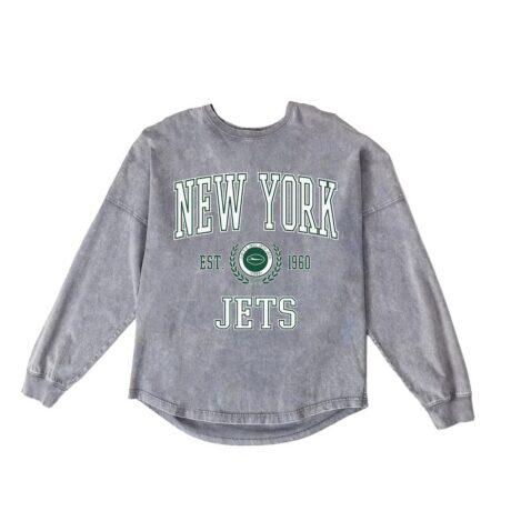 New York Jets Gameday Couture Women's Oversized Final Score Snow Wash Long Sleeve T-Shirt - Gray - Front View