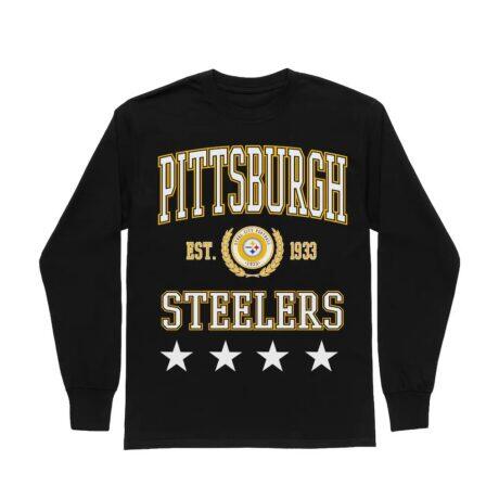 Pittsburgh Steelers Gameday Couture Women's Oversized Everyday Star Long Sleeve T-Shirt - Black - Front View
