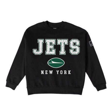 New York Jets Gameday Couture Women's Oversized Level Up Black Label Premium Fleece Sweatshirt - Black - Front View