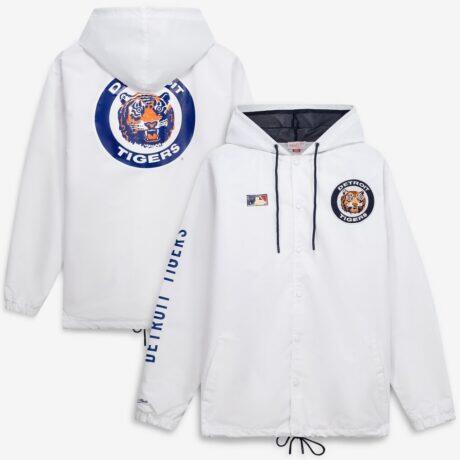 Detroit Tigers Mitchell & Ness Big & Tall Full-Snap Hooded Jacket - White - Front View