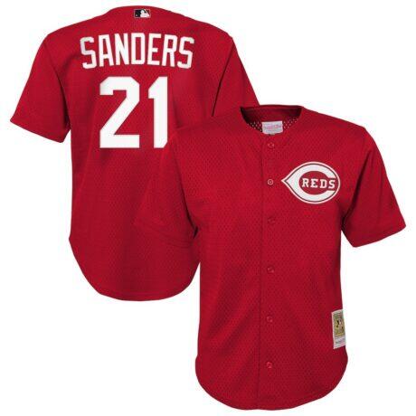 Deion Sanders Cincinnati Reds Mitchell & Ness Youth Cooperstown Mesh Batting Practice Jersey - Red - Front View