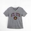 Atlanta United FC Gameday Couture Women's Relaxed Iconic Edge Rhinestone V-Neck T-Shirt - Gray - Front View