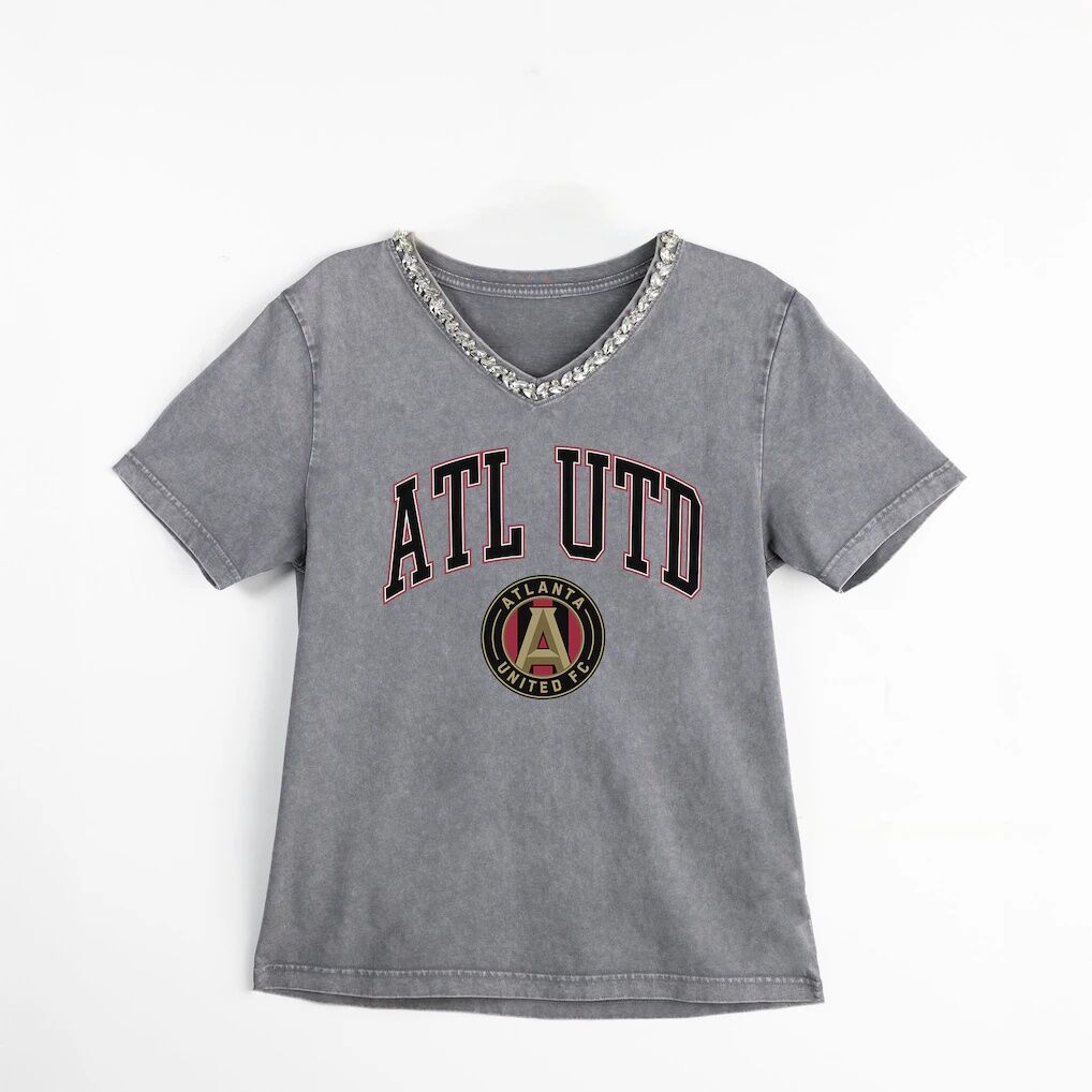 Atlanta United FC Gameday Couture Women's Relaxed Iconic Edge Rhinestone V-Neck T-Shirt