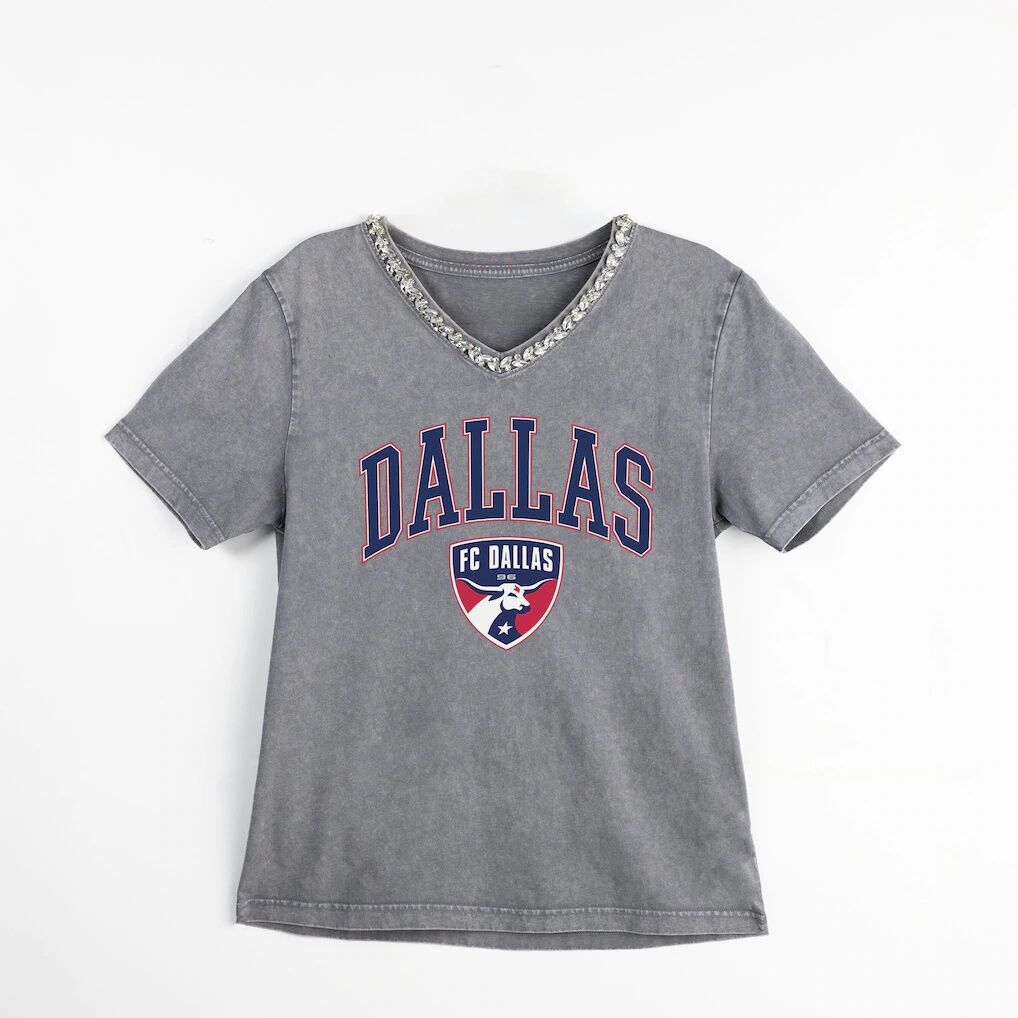 FC Dallas Gameday Couture Women's Relaxed Iconic Edge Rhinestone V-Neck T-Shirt